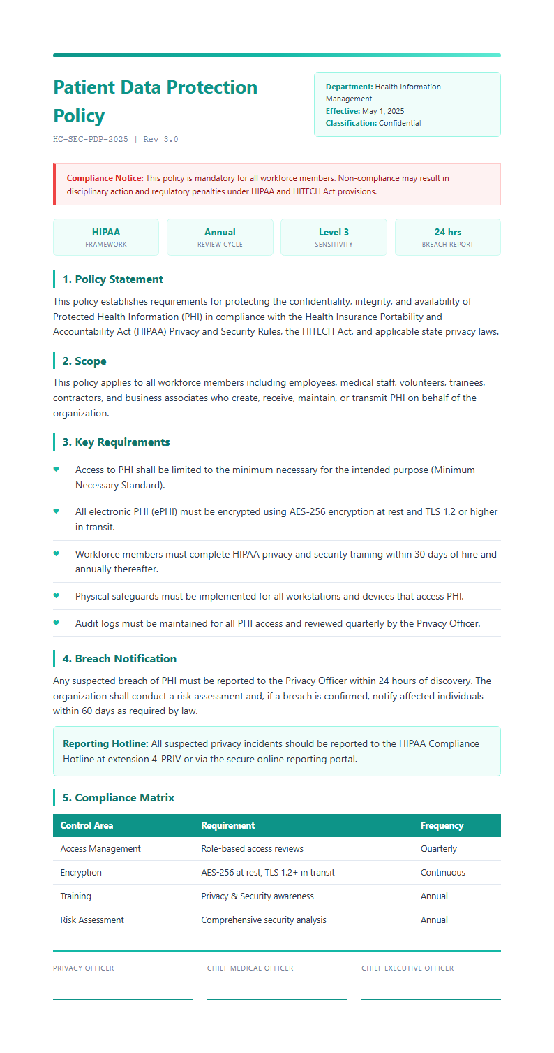 Healthcare organization policy with soft teal